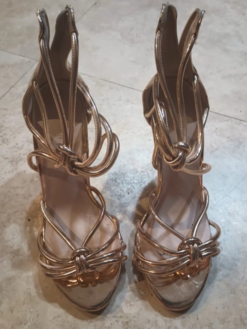 Madden Girl Sandal Stiletto High Heels Shiny Rose Gold Metallic Color
